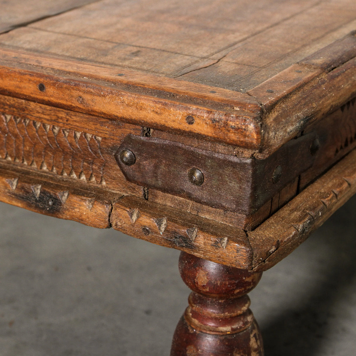 Vintage Wood Indian Bajot Pedestal Table