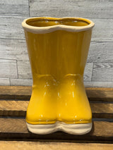 Yellow Rain Boots Ceramic Planter