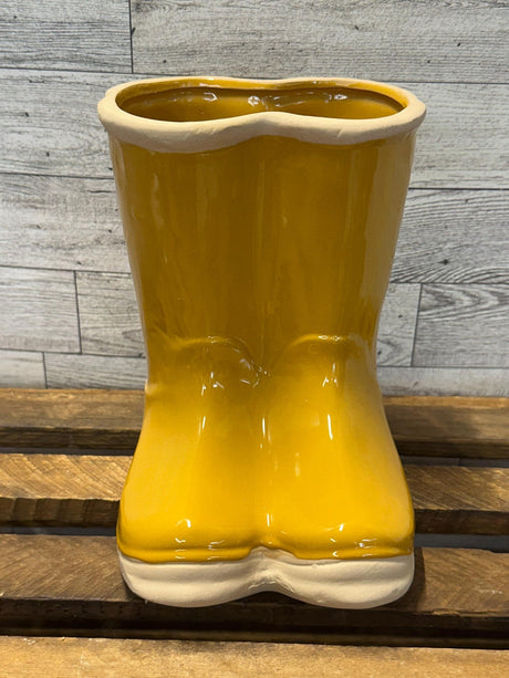 Yellow Rain Boots Ceramic Planter