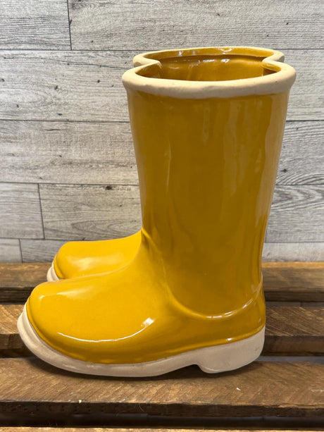 Yellow Rain Boots Ceramic Planter