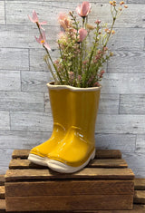 Yellow Rain Boots Ceramic Planter