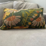 Embroidered Autumn Floral Cotton Slub Pillow with Fringe