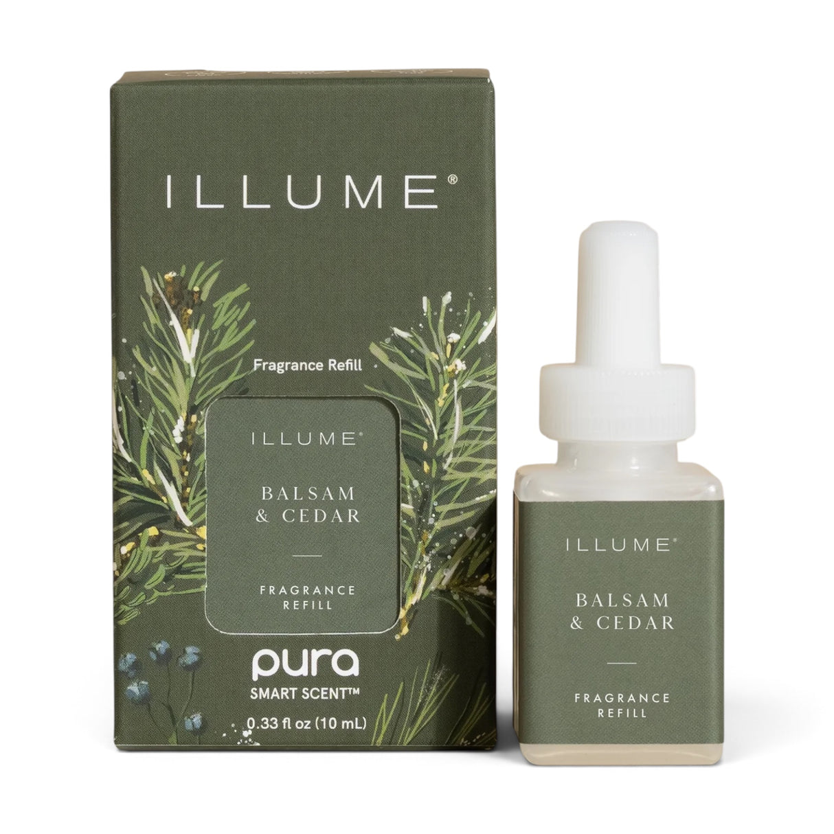 Illume Balsam & Cedar Pura fragrance refill with cinnamon, eucalyptus, cedarwood, oak moss and creamy balsam