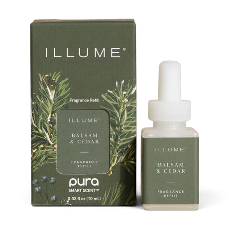 Illume Balsam & Cedar Pura fragrance refill with cinnamon, eucalyptus, cedarwood, oak moss and creamy balsam