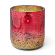 Illume Cranberry Currant Small Radiant Glass Candle with red and gold metallic glass vessel