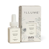 Illume Winter White Pura fragrance refill with evergreen, frosted cypress, white woods, cardamom and citrus notes