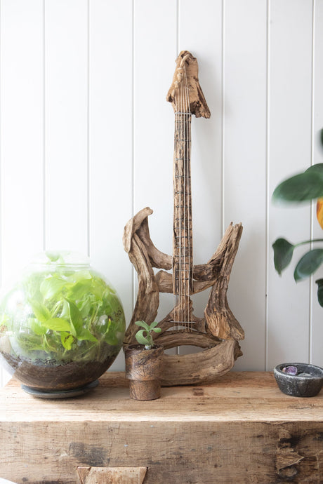 Driftwood Guitar Sculpture with Strings