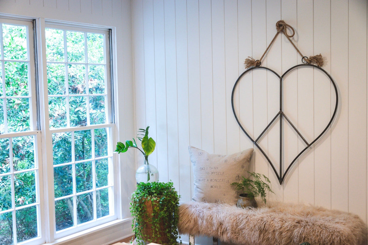 Hanging Metal & Jute Heart Peace Sign