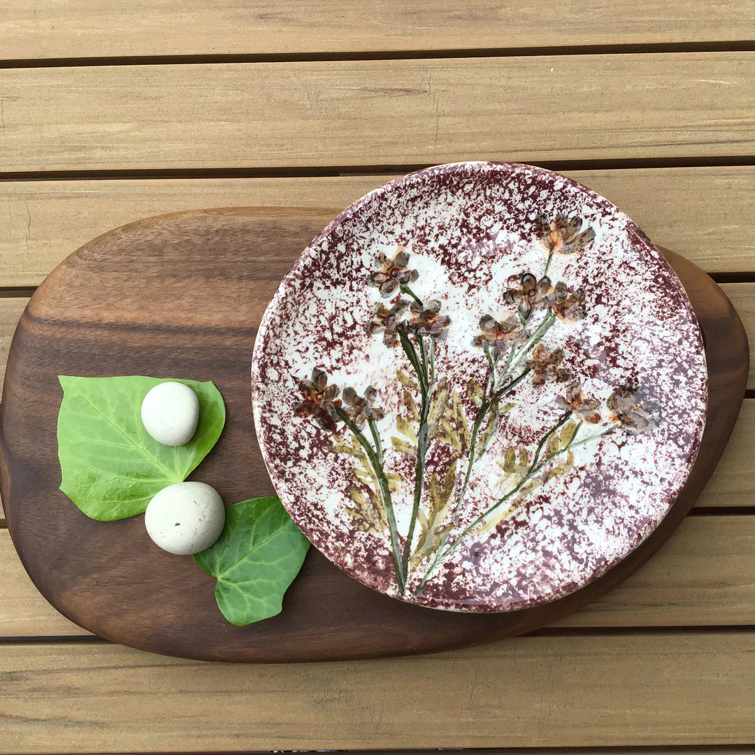 Hand-Painted Stoneware Plates with Debossed Florals