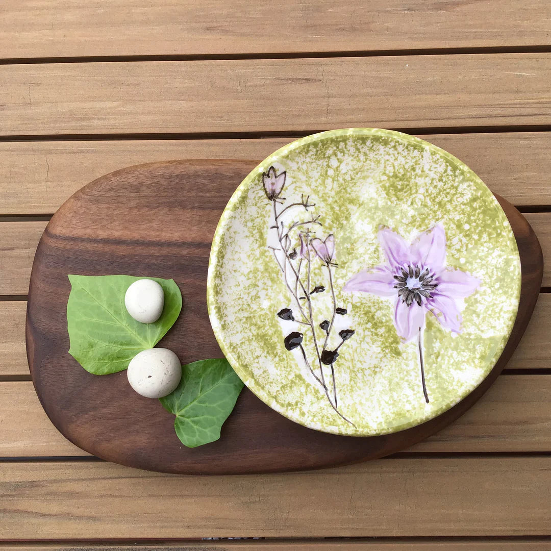 Hand-Painted Stoneware Plates with Debossed Florals