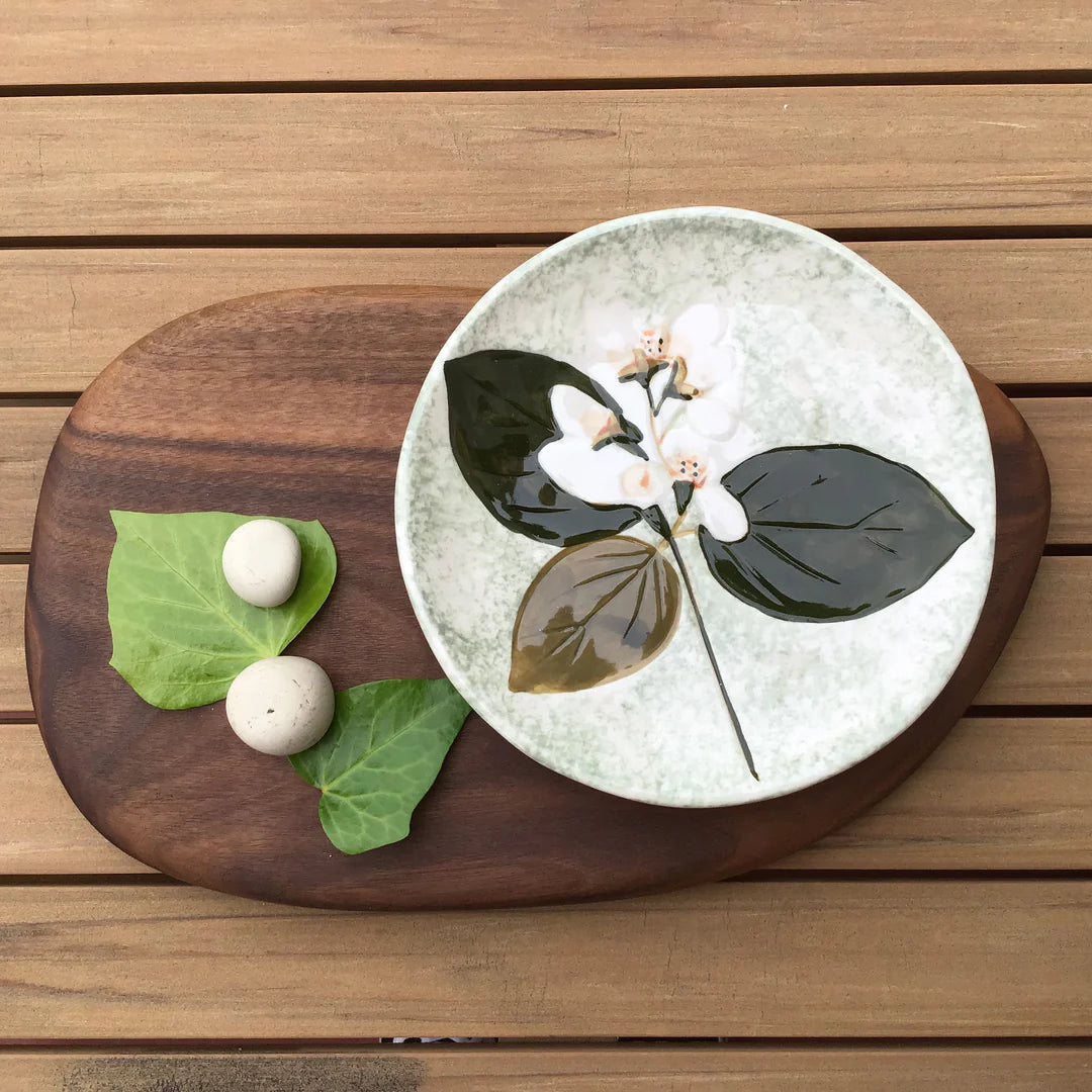 Hand-Painted Stoneware Plates with Debossed Florals