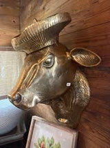 Antique Gold Aluminum Cow Head Wall Décor with Beret