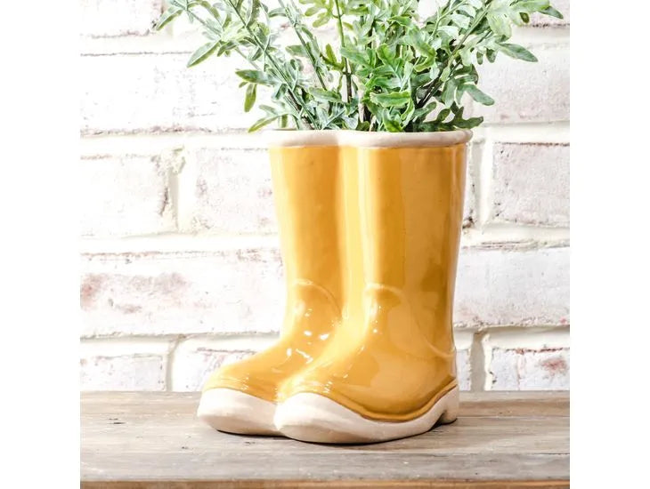 Yellow Rain Boots Ceramic Planter