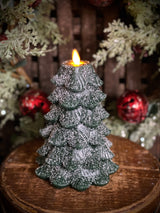 Green Glitter Christmas Tree LED Moving Flame Candle