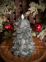 Green Glitter Christmas Tree LED Moving Flame Candle