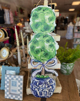 Hand Painted Blue Chinoiserie Topiary Door Hanger