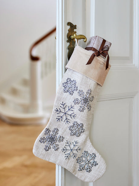 Beaded Snowflake Stocking with Velvet Cuff