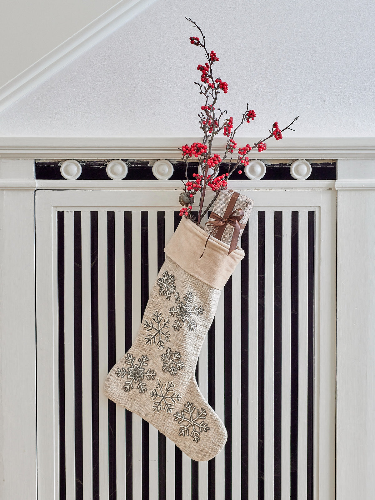 Beaded Snowflake Stocking with Velvet Cuff
