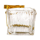 Textured Glass Ice Bucket with Gold Handle & Tongs