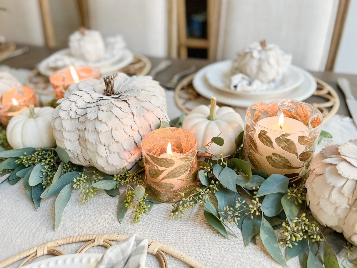 White Scalloped Wood Chip Pumpkin