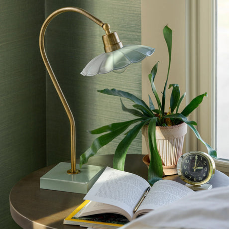 Antique Brass Gooseneck Table Lamp with Enamel Shade