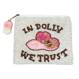 In Dolly We Trust Beaded Coin Pouch with Pom-Pom Zipper