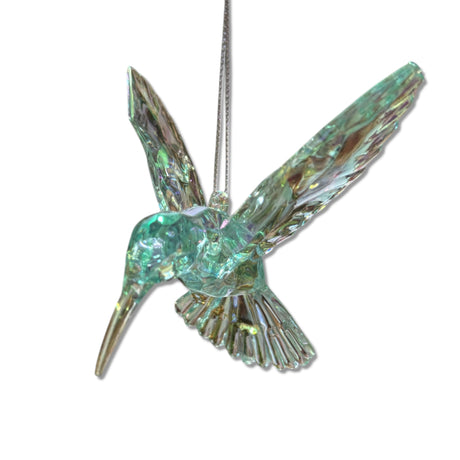 Iridescent acrylic hummingbird ornament with hanging string