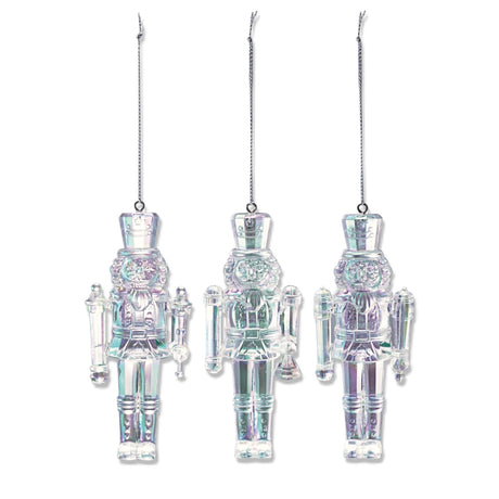 Three iridescent nutcracker ornaments