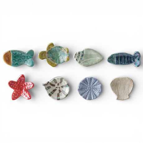 Iridescent sea life ceramic trinket dish in assorted coastal shapes