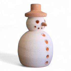 Handcrafted ivory and terracotta snowman luminary 11 inches tall made in Honduras