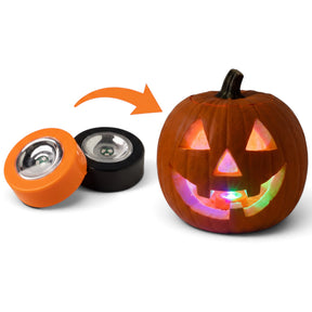 Set of two orange and black Jack-O-Lantern color changing LED lights with automatic timer