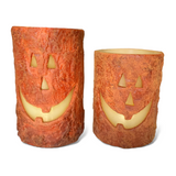 Orange Jack O'Lantern Flameless LED Wax Pillar Candles