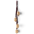 Antique gold jingle bell cluster with wooden knockers and maroon velvet hanging ribbon
