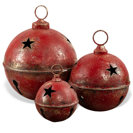 distressed large red metal sleigh bells