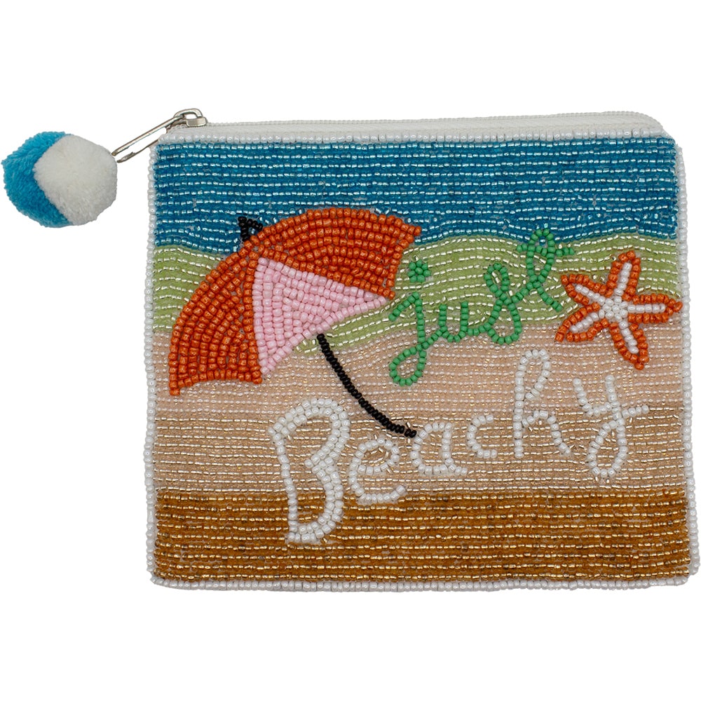 Just Beachy Beaded Coin Pouch with Pom-Pom Zipper