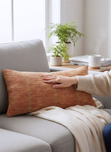Rust & Natural Woven Cotton Lumbar Pillow