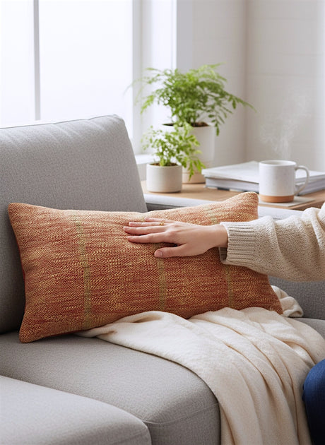 Rust & Natural Woven Cotton Lumbar Pillow