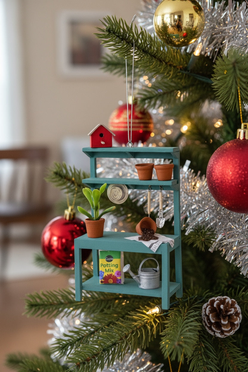 Miniature Potting Bench & Gardening Ornament