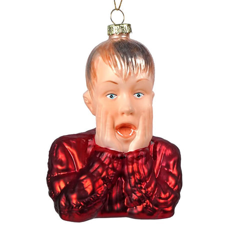 Glass Kevin McCallister Home Alone ornament with red sweater and shocked expression