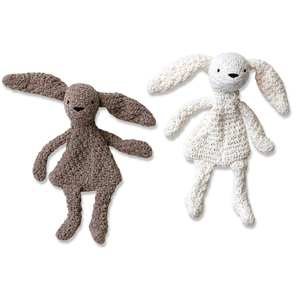 soft knit chenille bunny plush toy in neutral colors