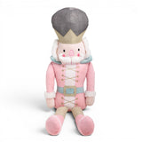 36-inch large pink nutcracker plush with gold crown, faux fur beard, and pastel Christmas uniform