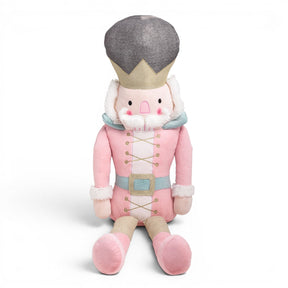 36-inch large pink nutcracker plush with gold crown, faux fur beard, and pastel Christmas uniform