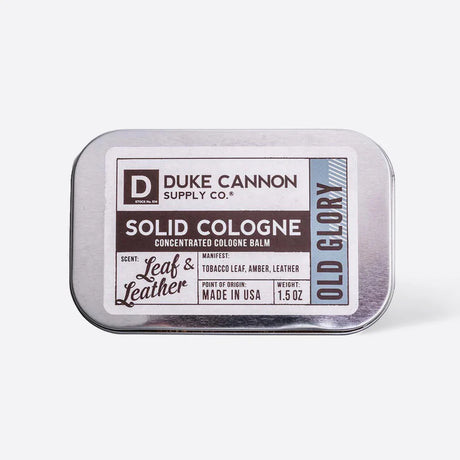 old glory leaf and leather solid cologne balm by duke cannon