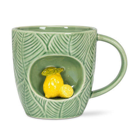 lemon ceramic mug leaf pattern green coffee mug decorative 12oz