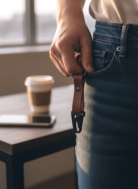Matte Black Lever Snap Leather Keychain