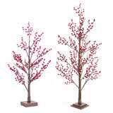 LED red berry tree with glowing lights on branches, shown on tabletop holiday display