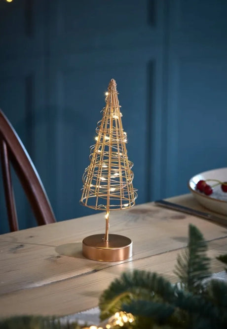 9.4-inch LED wire Christmas tree ornament with warm white lights and timer