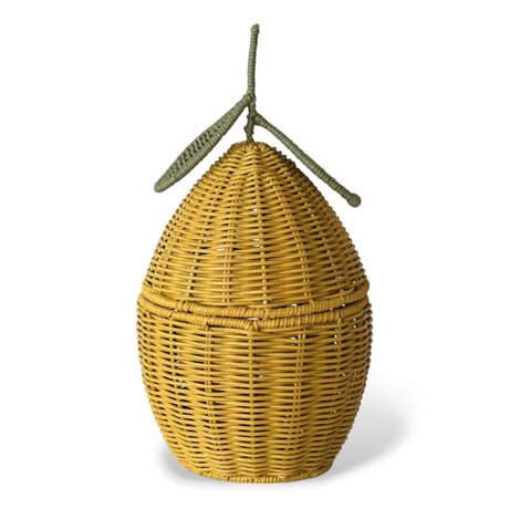 yellow lemon rattan basket with lid by creative co-op