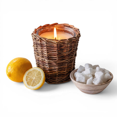 lemon mint lemonade candle in woven willow holder summer citrus candle decor