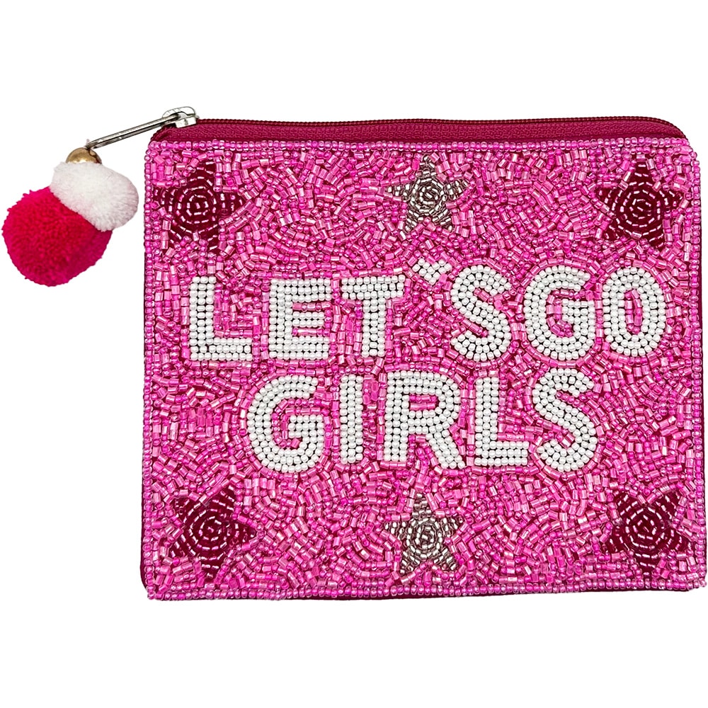 Let's Go Girls Beaded Coin Pouch with Pom-Pom Zipper